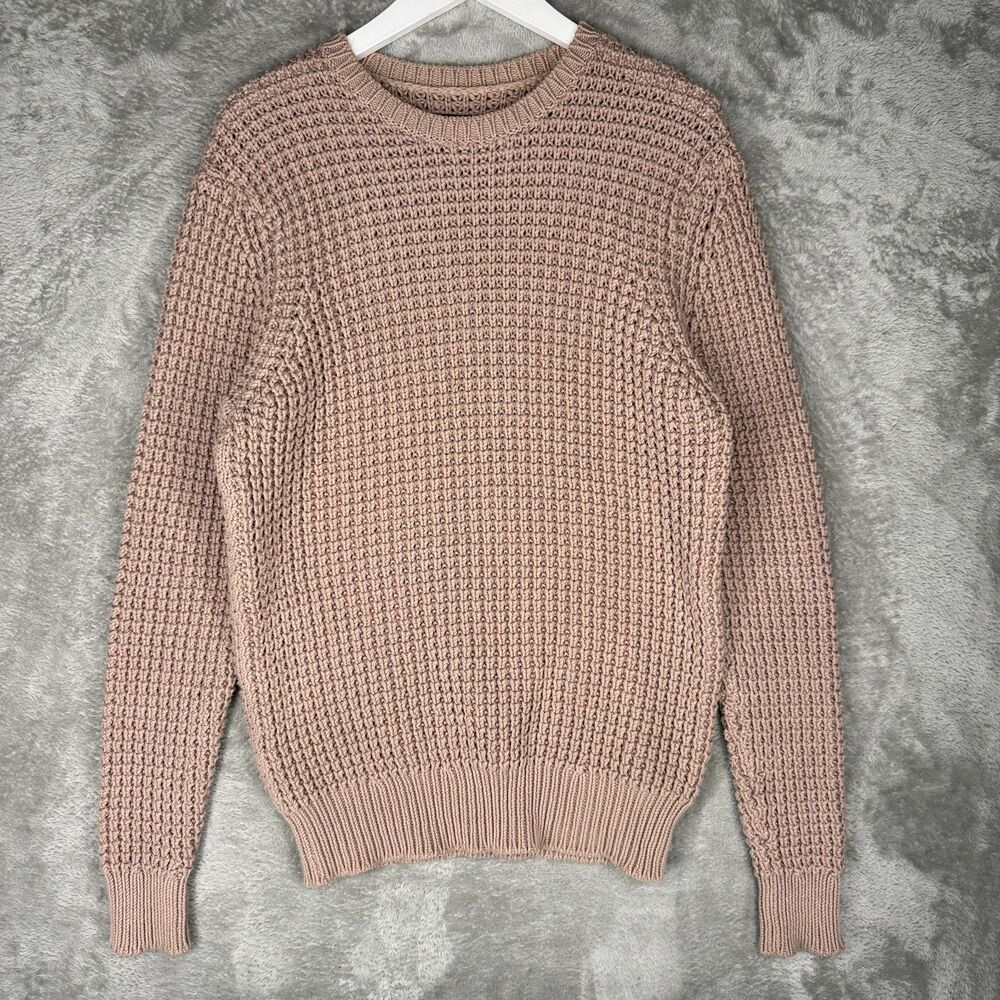 All Saints Sweater Mens Medium Rok Crew Jumper Fisherman Heavy Chunky Knit Clay